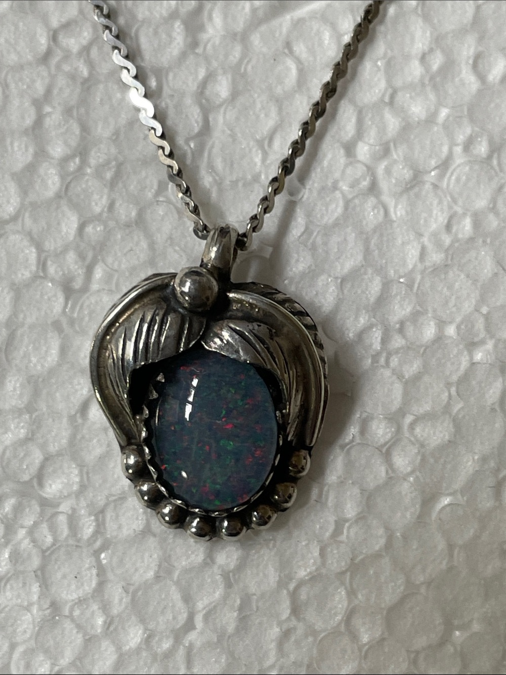 Sterling Silver Opal Handmade Pendant Necklace in Blue-Green